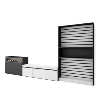 Skraut Home Skraut Home - Muebles De Sal&oacute;n Para Tv, Conjunto De Muebles Comedor, 360x186x35cm, Para Tv Hasta 65, Chimenea El&eacute;ctrica, Estilo Moderno, Blanco Y Negr