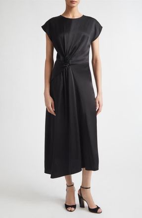 Victoria Beckham Aria Twist Waist Asymmetric Midi Dress in Black at Nordstrom, Size 4 Us