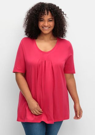 Sheego T-Shirt SHEEGO T-Shirt, Damen, Gr. 40/42, pink (magenta), 50% Baumwolle, 50% Modal, unifarben, Rundhals, Shirts T-Shirt