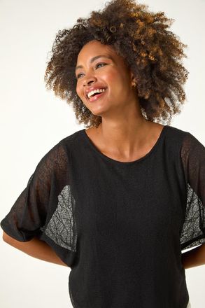 Roman Mesh Bubble Hem Stretch Top