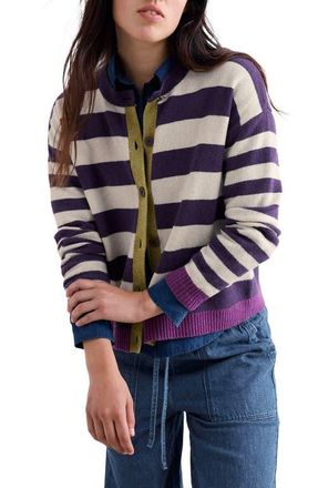 Seasalt Cornwall Pinwell Stripe Lambswool Blend Cardigan in Bright Shape Dark Violet Mix at Nordstrom, Size 14 Us