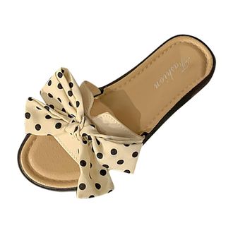Generic Women Summer Beach Casual Flat Slippers with Elegant Bow Design for Indoor and Outdoor Comfortable Lightweight Footwear (Khaki, 5.5)