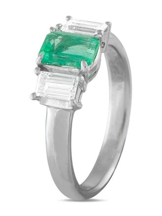 Luxury Bazaar Platinum ring met diamant en smaragd - Zilver