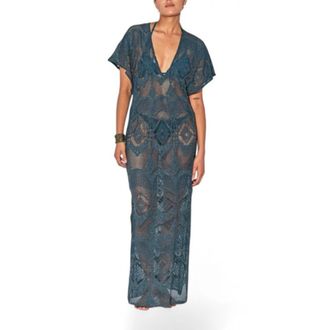 Beliza Kaftan Long Crochet - female - Beliza - Maxi Dresses - Blue - L - Dresses