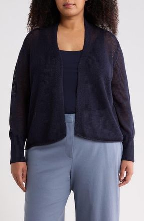 Eileen Fisher Organic Linen & Organic Cotton Cardigan in Ink at Nordstrom, Size 2 X
