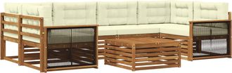 vidaXL Conjunto De Sof&aacute;s De Exterior 7 Uds. Natural Y Crema Vidaxl
