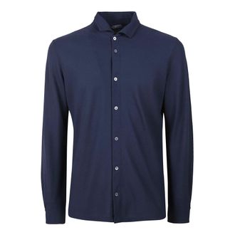 Zanone Witte Katoenen Jersey Shirt - Heren - Casual Overhemden - Blauw - 4XL - Katoen - Overhemden