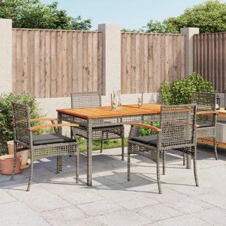 vidaXL Set Comedor De Jard&iacute;n 5 Piezas Con Cojines Rat&aacute;n Sint&eacute;tico Gris Vidaxl