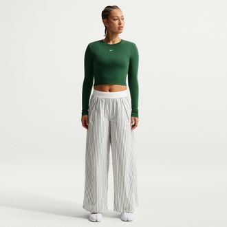 Nike Womens Nike Sportswear Chill Poplin Loose Mid-Rise Woven Striped Pants in Green | II4219-323