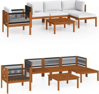vidaXL Conjunto De Jard&iacute;n De 6 Piezas Con Cojines, Madera Color Crema, Acacia Y Cuerda Vidaxl