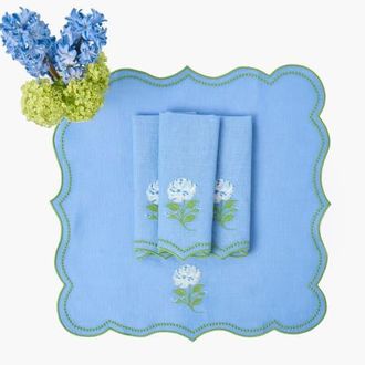 Mrs. Alice Rose Embroidered Linen Napkins in Blue at Nordstrom