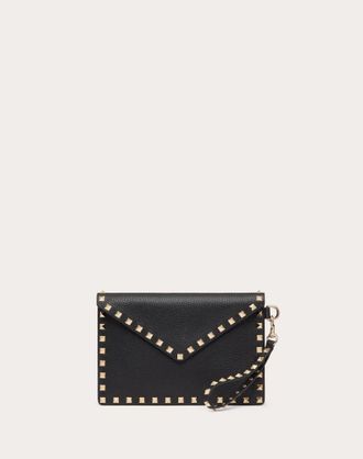 Valentino Garavani Pouch Rockstud In Vitello Granato Donna NERO UNI