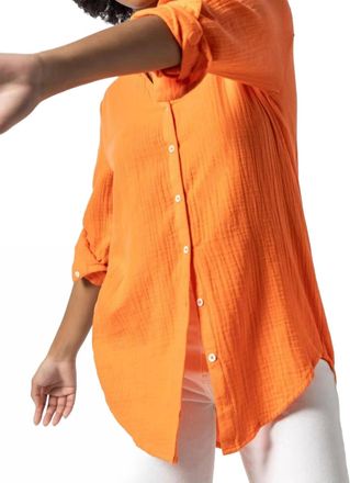 Lilla P Long Sleeve Button Down Tunic In Tangelo