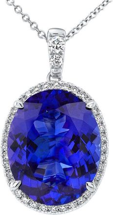 Pompeii3 5 Ct TW Oval Tanzanite & Lab Grown Diamond Halo Pendant 14k White Gold Necklace