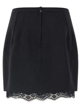 Dolce & Gabbana Double Cr&ecirc;pe Wool with Lace Hem Skirt - Black