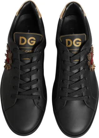 Dolce & Gabbana Mens Black Leather Heart Embellished Sneakers Shoes 100lf