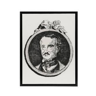 Artery8 Edgar Allan Poe Portrait Manet Vintage Black Framed Canvas Wall Art in White | Size: W24 x H32