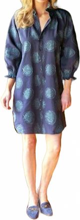Finley Mallory Medallion Jacquard Shirt Dress In Navy/teal