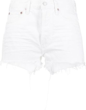 A Gold E frayed-hem denim shorts - women - Organic Cotton - 24 - White
