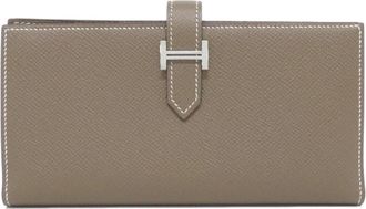 Herm&egrave;s Bearn Etoupe Gray Epsom Leather Long Wallet (Bi-Fold) (Pre-Owned)