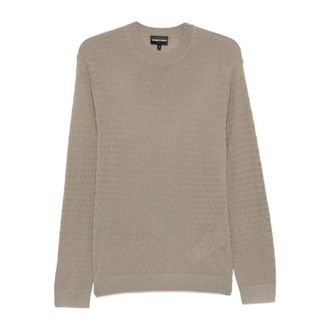 Emporio Armani Round-neck Knitwear, male, Beige, Size: 2XL Fine Gauge Crewneck Sweater