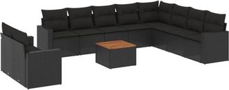 vidaXL Set De Sof&aacute;s De Jard&iacute;n 11 Pzas Y Cojines Rat&aacute;n Sint&eacute;tico Negro Vidaxl