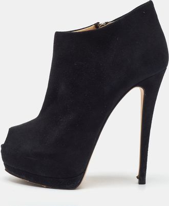 Giuseppe Zanotti Black Suede Peep Toe Platform Ankle Booties
