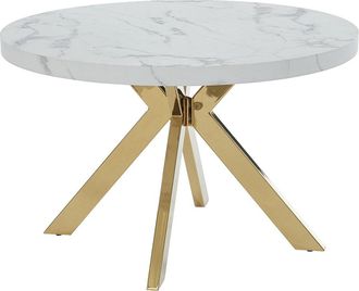 Vente-Unique Mesa extensible de comedor para 4 a 8 personas de MDF y acero - Efecto m&aacute;rmol blanco y Dorado - KOMONI