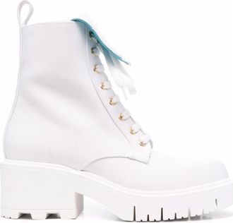 Chiara Ferragni White High-Top Lace-Up Chunky Sole Leather Ankle Boots