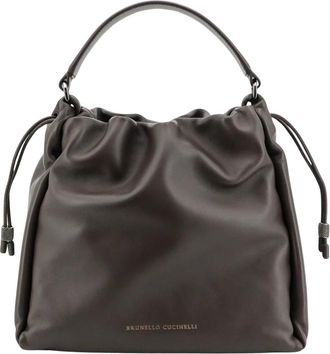 Brunello Cucinelli Tassen, Dames, Bruin, ONE Size, Leer, Mellow Bucket Bag