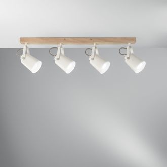 Luce-Ambiente-Design L&aacute;mpara De Techo De Madera Y Metal Con Riel, Cuatro Luces Orientables Eda Ls4