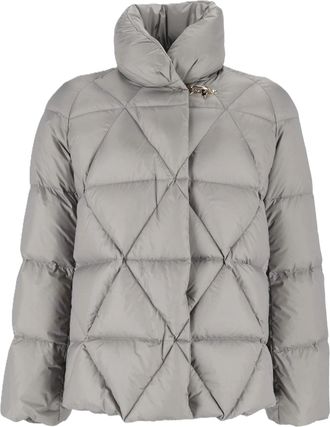 Fay Silver Flared Sleeve High Collar Short Puffer Jacket