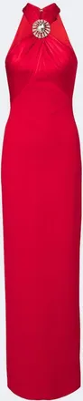 DAVID KOMA Embellished halterneck satin-trimmed gown