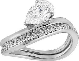 LuvMyJewelry Selena Silk Wave 1.4 Ct Pear Lab Grown Diamond Engagement Ring in 14K White Gold at Nordstrom, Size 7