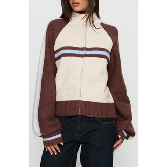 Princess Polly Lexanne Stripe Mock Neck Zip Sweater in Cream Multi at Nordstrom, Size 10