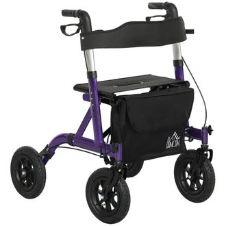 HOMCOM Rollator Walker With Seat - Backrest - Bag - All-terrain Wheels | TJ Hughes Purple