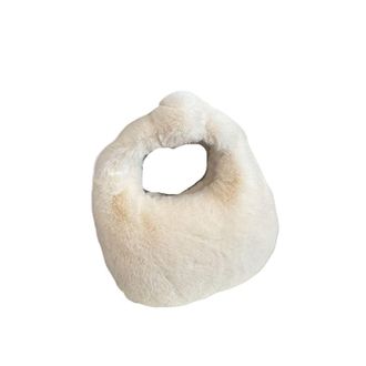 Generic Womens Plush Bags Fur Handbags Womens Small Half Moon Bag Warm Plush Wrist Bags Furry Short Handle Clutch Cute Ladies Coin Purses(Ivory)