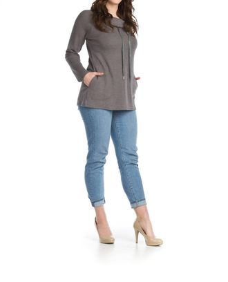 Papillon Waffle Knit Cowl Neck Tunic With Pockets In Charcoal