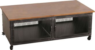 Hhg Nunca Usado] Mesa De Centro Hhg 030, Mesa De Sof&aacute;, Ruedas 2 Compartimentos, Estructura 3d Metal Retro Industrial Madera 45x120x60cm, Negro, Marr&oacute;n