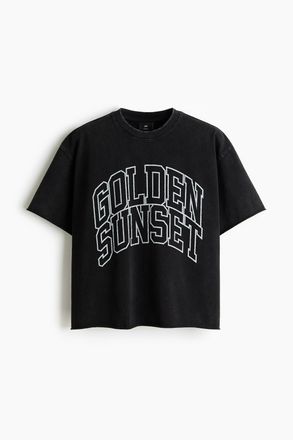 H&M Kastiges T-Shirt in Oversized Fit - Schwarz/Golden Sunset