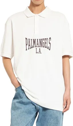 Palm Angels Mens White Cotton Polo Shirt