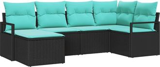 vidaXL Juego De Sof&aacute; 6 Uds. Negro Rat&aacute;n Sint&eacute;tico Vidaxl