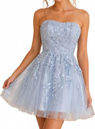 Jovani Fit And Flare Strapless Dress In Light Blue