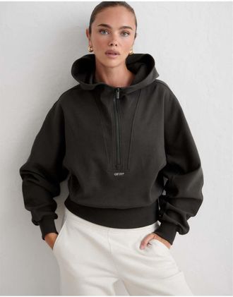 Aim'n felpa con cappuccio sportiva mezza zip in Dark ivy-Verde