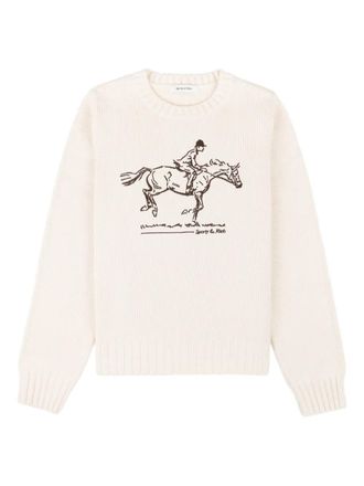 Sporty & Rich Equestrian trui met ronde hals en grafische print - Beige
