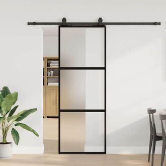 vidaXL Vidaxl - Puerta Corredera Con Herrajes Negro 76x205 Cm Vidrio Templado