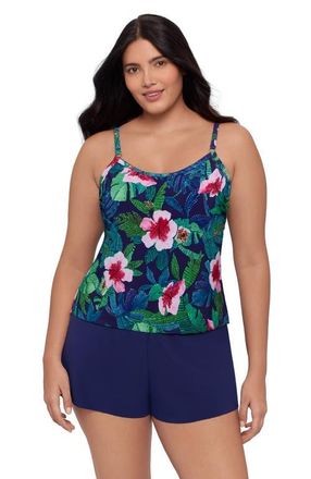 Trimshaper Farrah Scoopneck Swim Romper in Jungle Oasis at Nordstrom, Size 18W