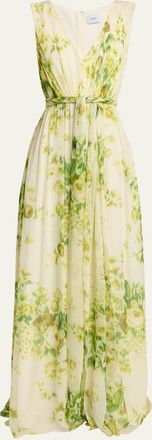 Erdem Sleeveless Floral-Print Silk Gown