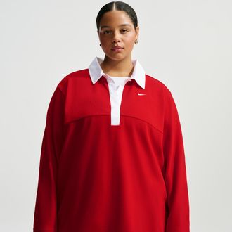 Nike Womens Nike Sportswear Oversized Long-Sleeve Polo (Plus Size) in Red | IF0359-657