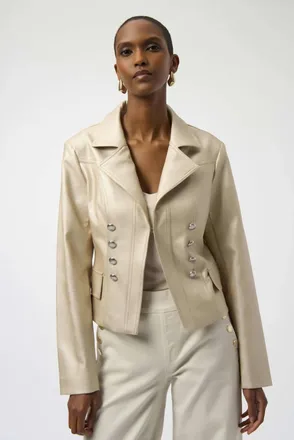 Joseph Ribkoff Leatherette Notched Collar Fitted Jacket In Gold